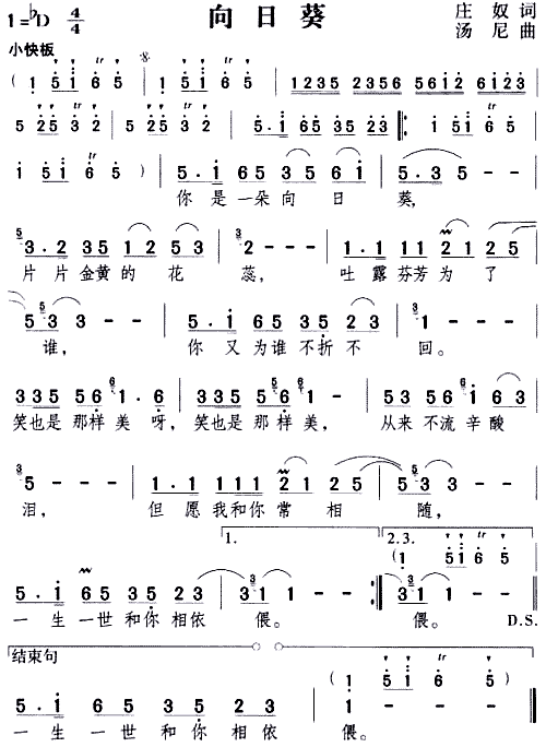 向日葵(三字歌谱)1