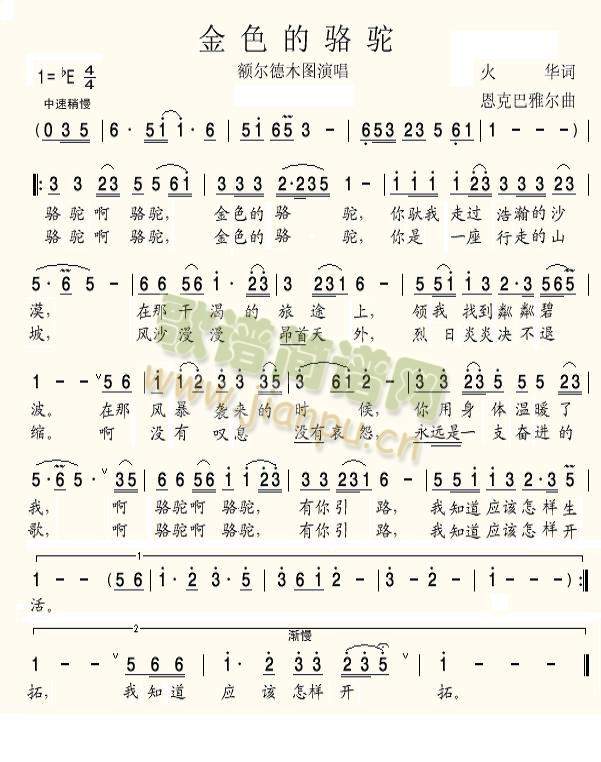 金色的骆驼(五字歌谱)1