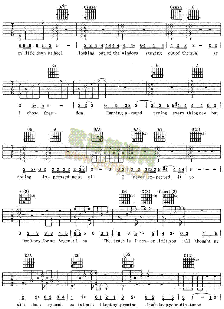 阿根廷别为我哭泣(吉他谱)3