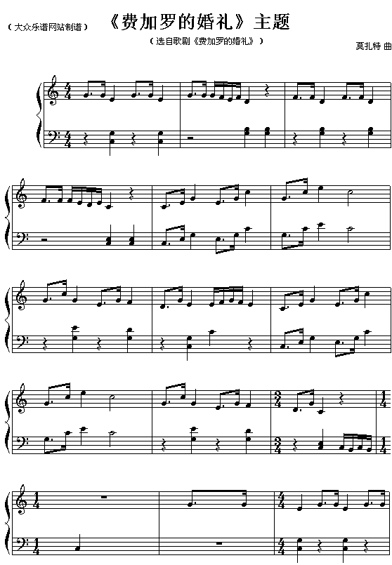 莫扎特:主题(钢琴谱)1
