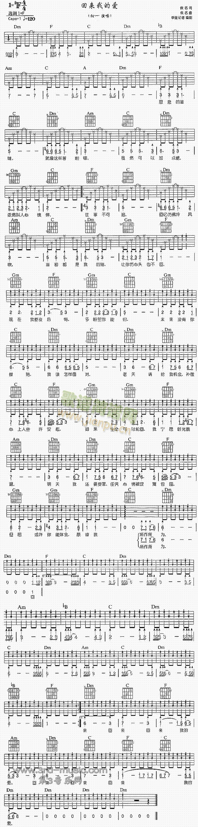 回来我的爱(吉他谱)1