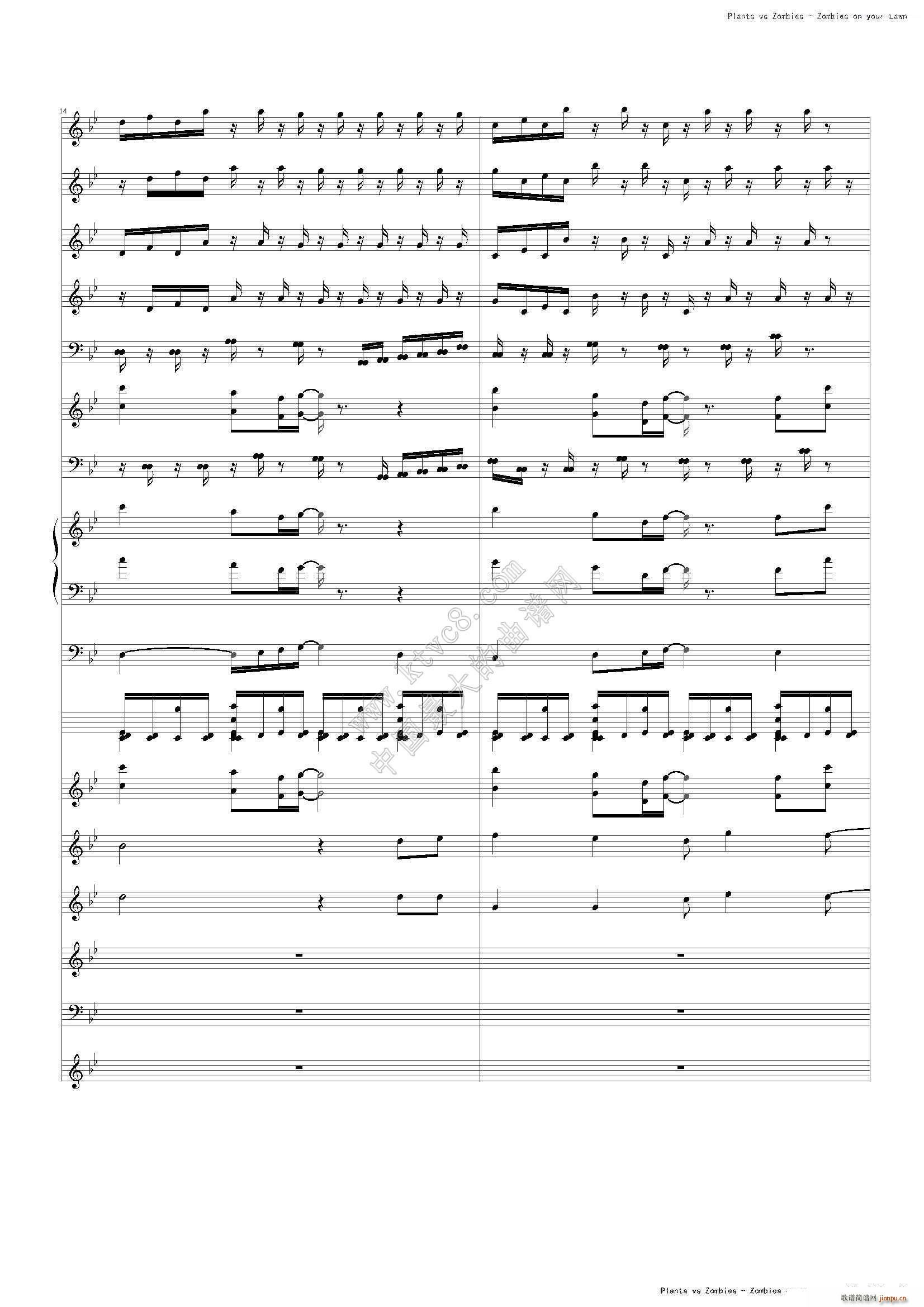 植物大战僵尸 主题或片尾曲(钢琴谱)6