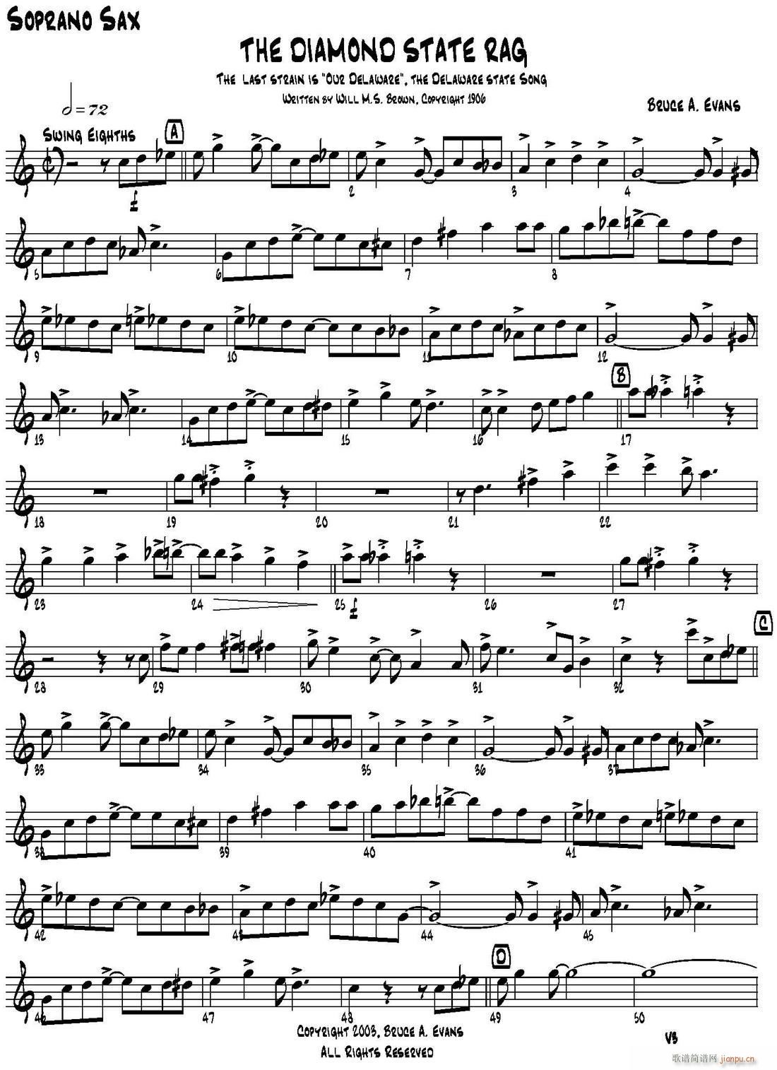 THE DIAMOND STATE RAG 四重奏 高音萨克斯(总谱)1