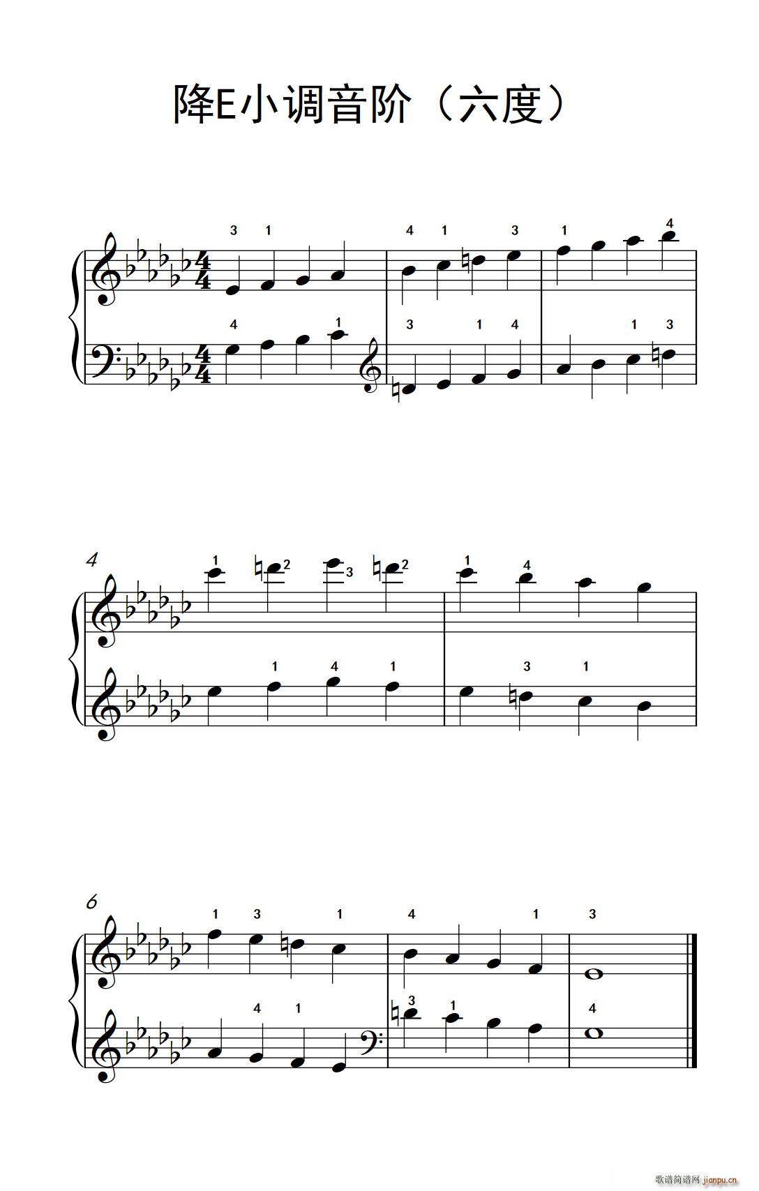 降E小调音阶 六度 孩子们的钢琴音阶 和弦与琶音 2(钢琴谱)1