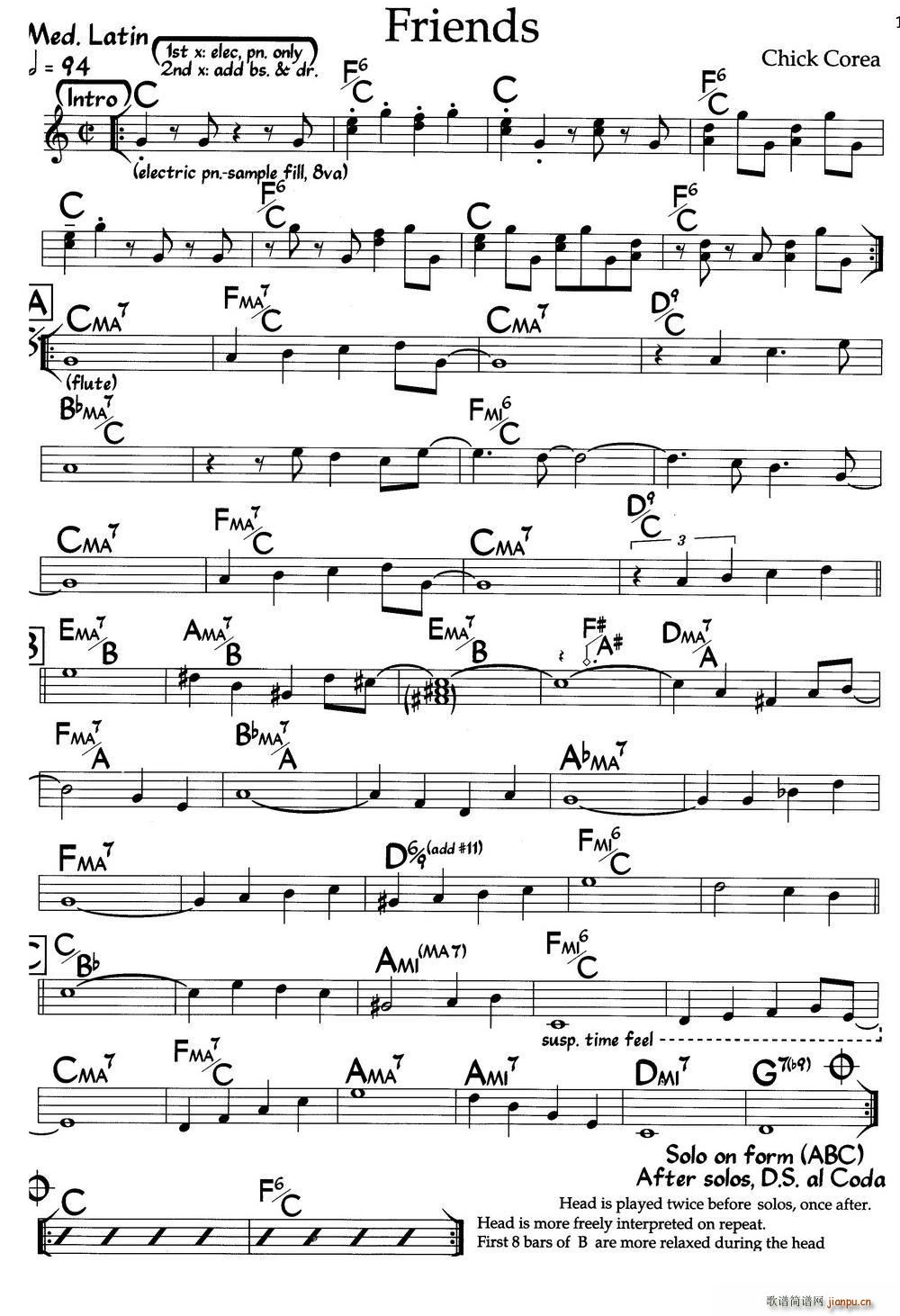 Friends 朋友 爵士钢琴曲(钢琴谱)1
