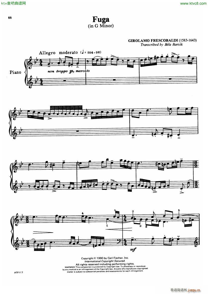 Frescobaldi Arr Bartok Fuga In G Piano Solo(钢琴谱)1