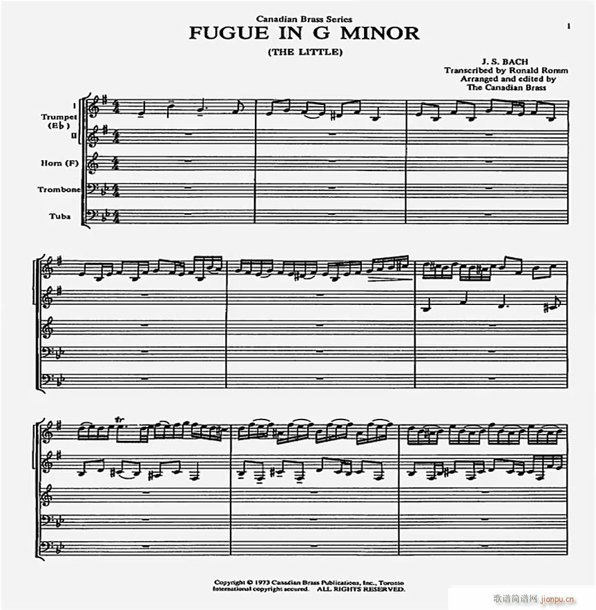 巴赫G小调赋格曲 小乐队(总谱)1