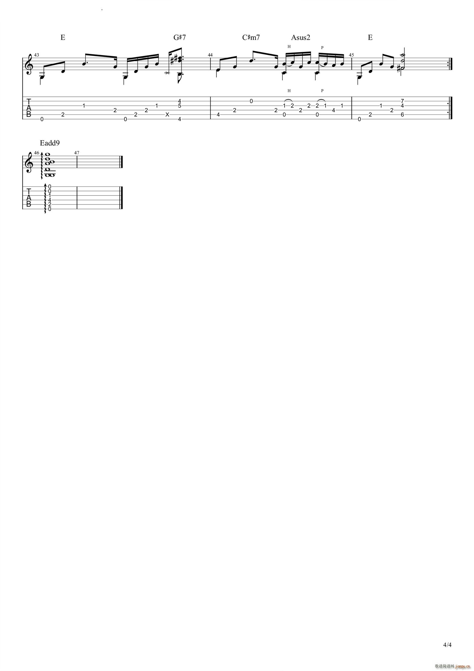 晴天E调版(吉他谱)5