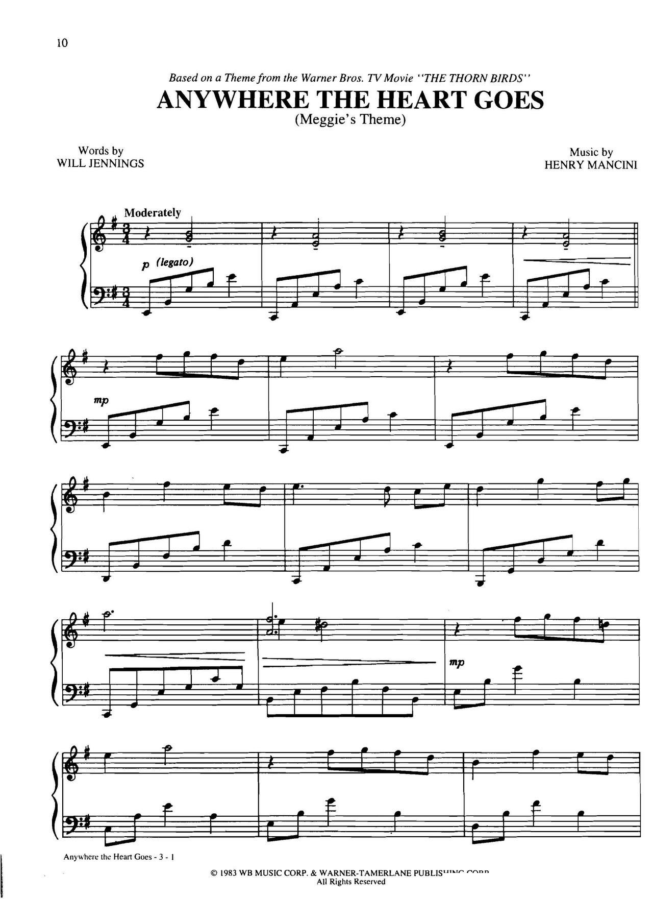 anywhere the heart goes Dan Coates 流行情调 集(钢琴谱)1