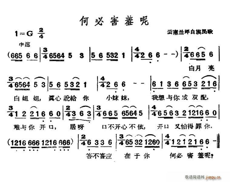 何必害羞呢 云南兰坪白族民歌(十字及以上)1