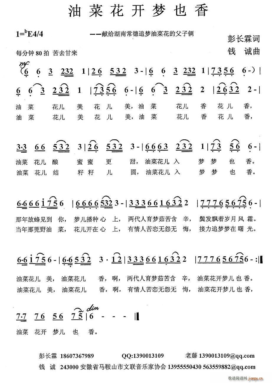 油菜花开梦也香(七字歌谱)1