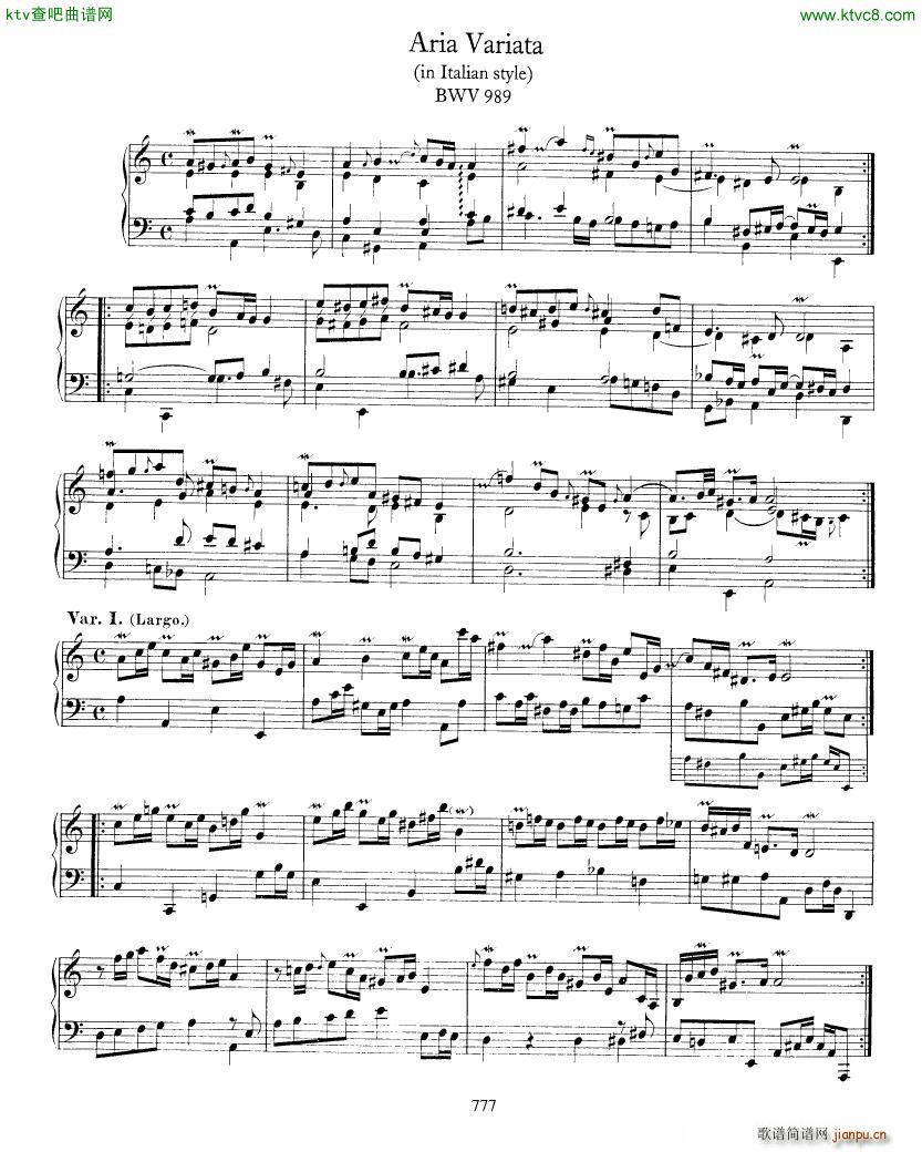 Bach JS BWV 989 Aria Variata(钢琴谱)1