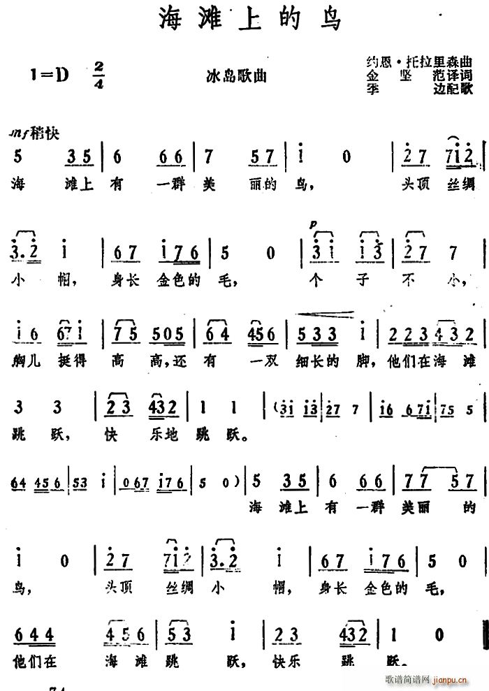 冰岛 海滩上的鸟(八字歌谱)1