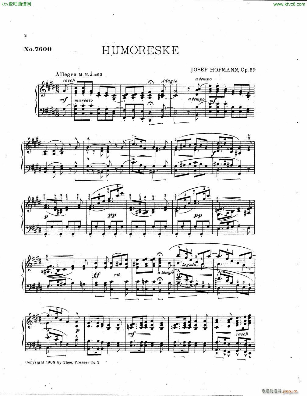 Hofmann Humoreske op 59(钢琴谱)1
