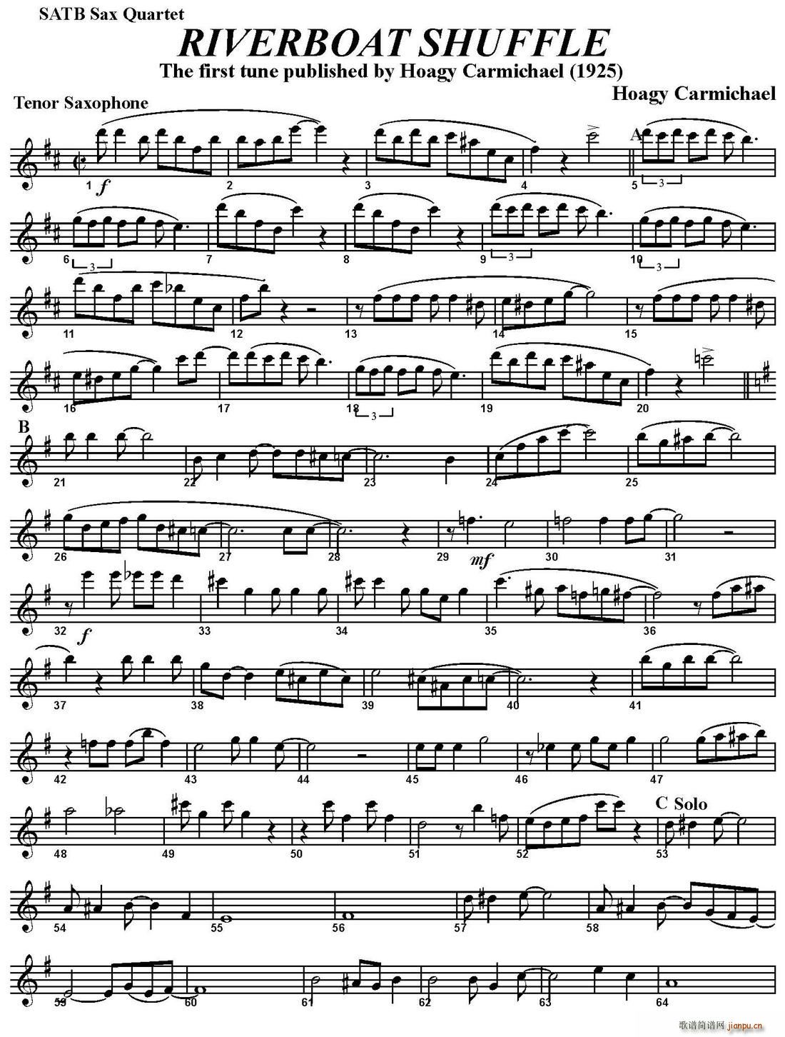 RIVERBOAT SHUFFLE 四重奏 次中音萨克斯(总谱)1