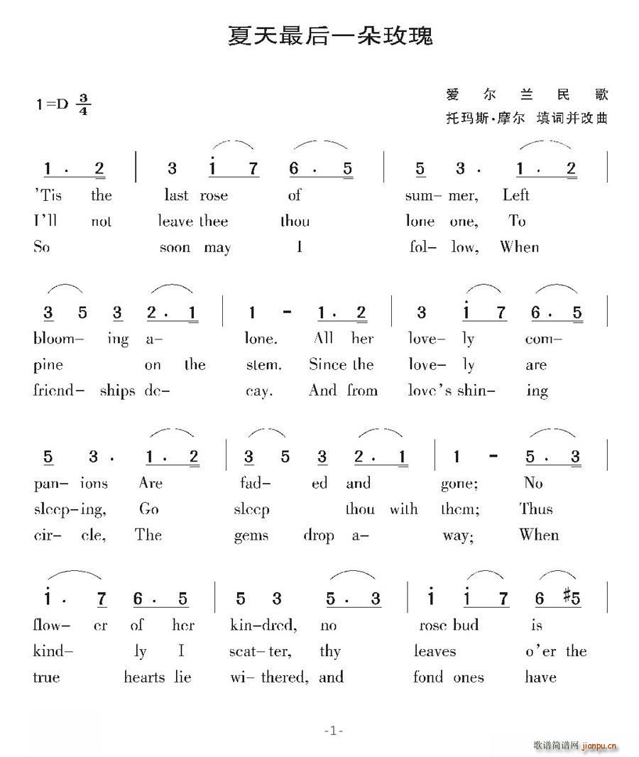 [爱尔兰]夏天最后一朵玫瑰(十字及以上)1