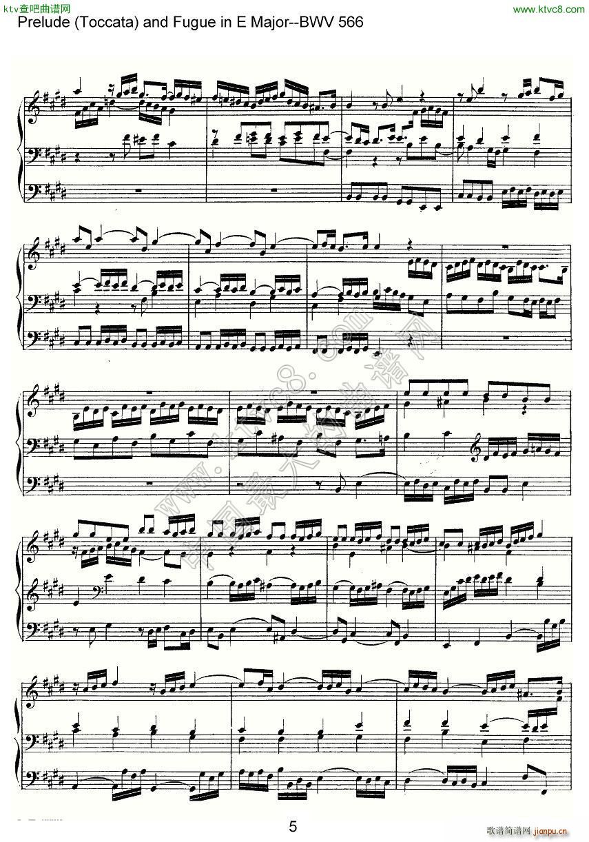 Prelude Toccata and Fugue in E Major BWV 566 管风琴谱(十字及以上)5