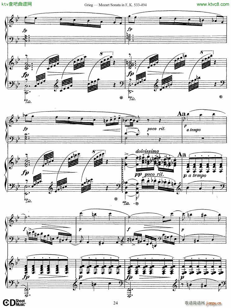 Grieg Sonata K 533 Mozart 2nd Piano Grieg(钢琴谱)24