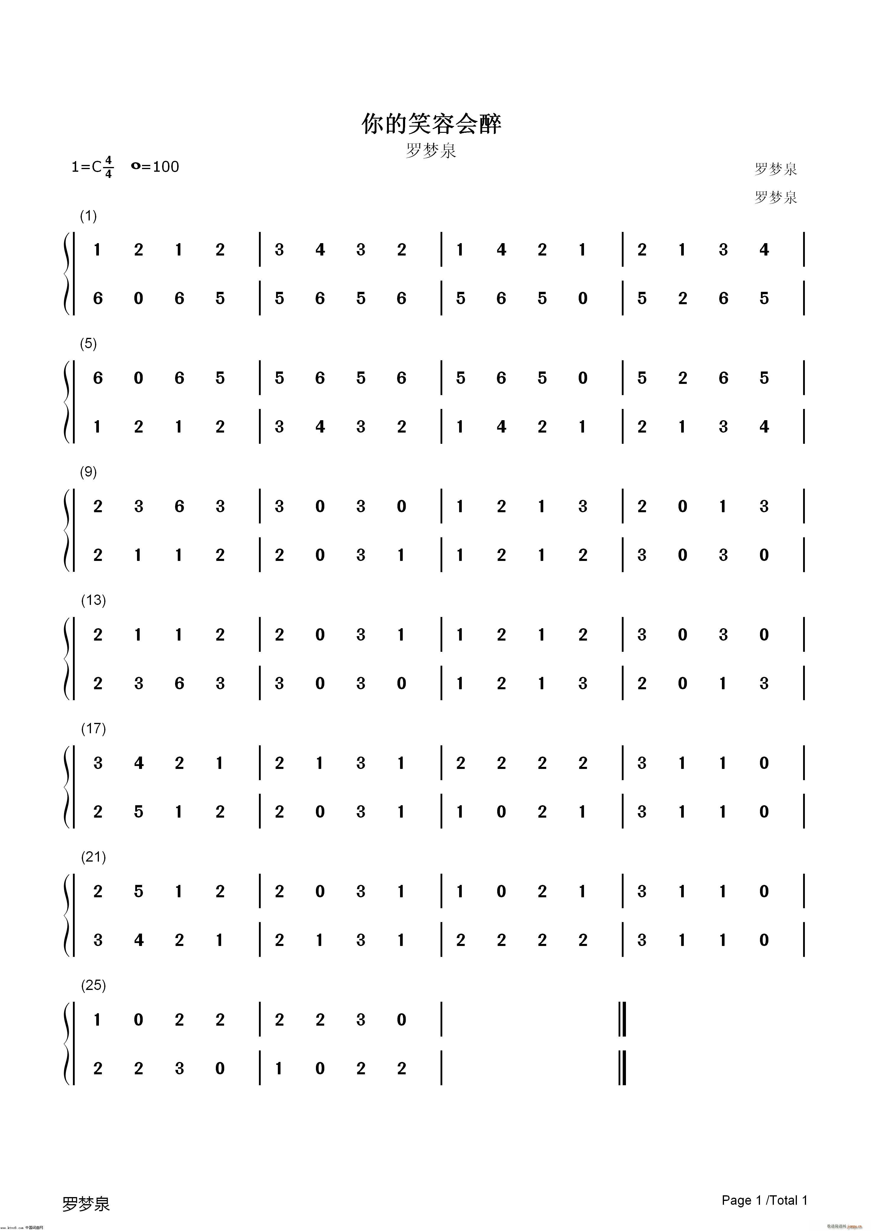 你的笑容会醉(六字歌谱)1