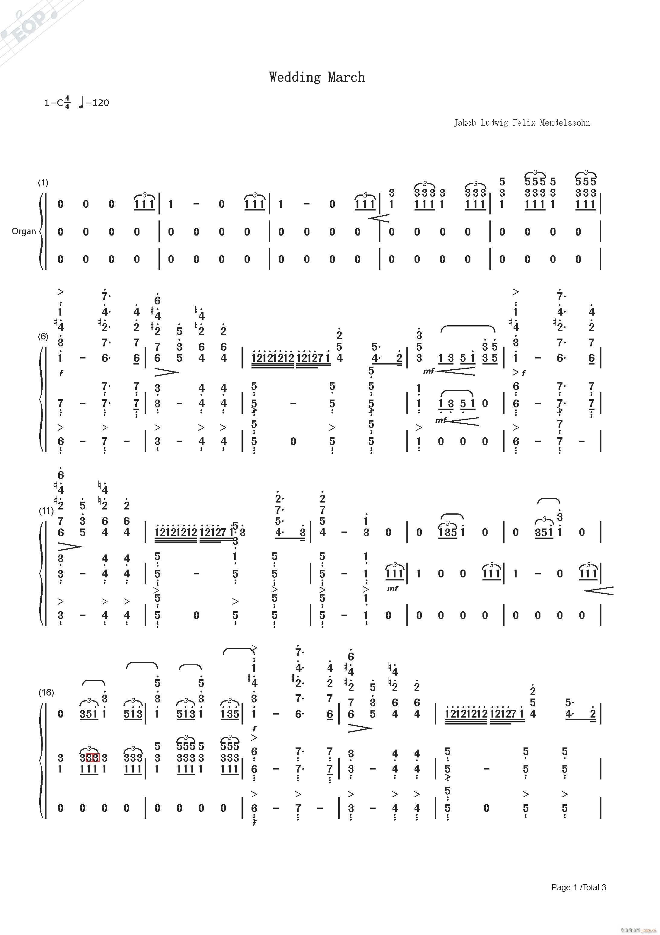 门德尔松 婚礼进行曲 管风琴(十字及以上)1