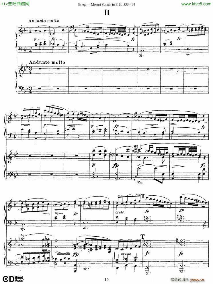 Grieg Sonata K 533 Mozart 2nd Piano Grieg(钢琴谱)16