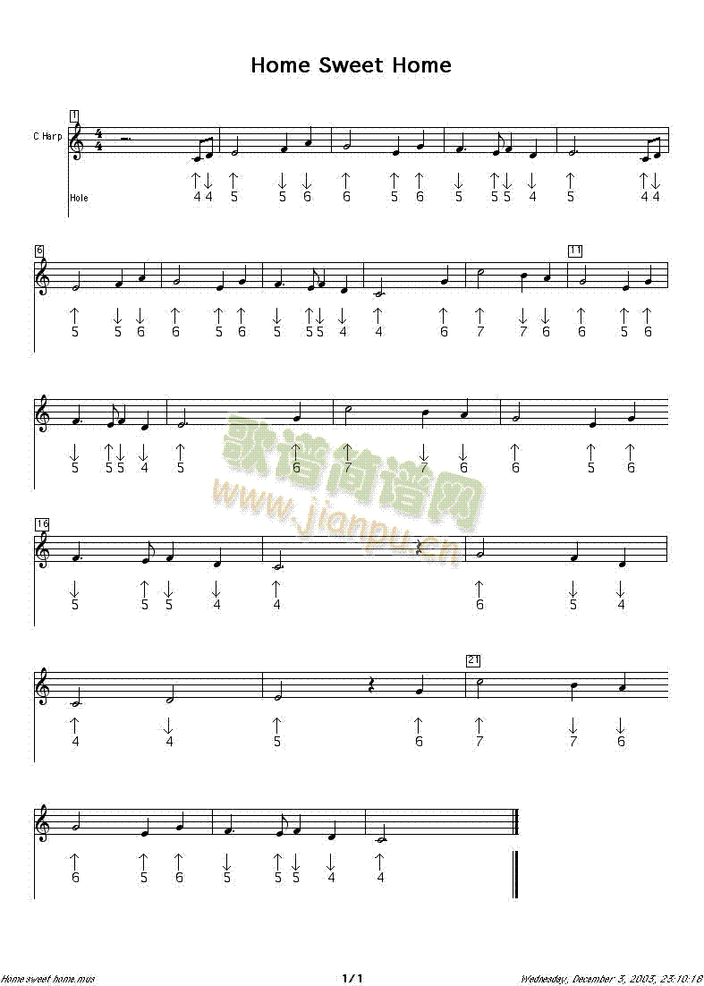 Homesweethome口琴谱(其他乐谱)1