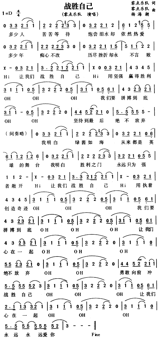 战胜自己(四字歌谱)1