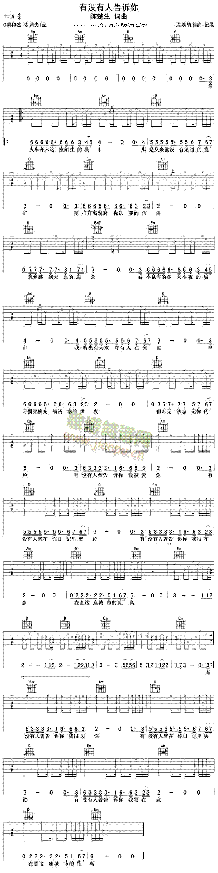 有没有人告诉你(吉他谱)1