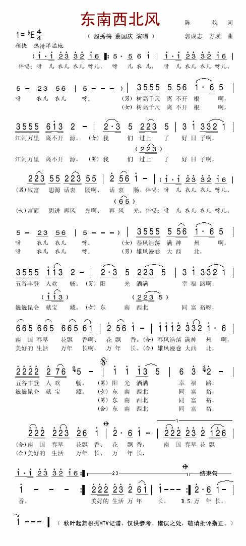 东南西北风(五字歌谱)1