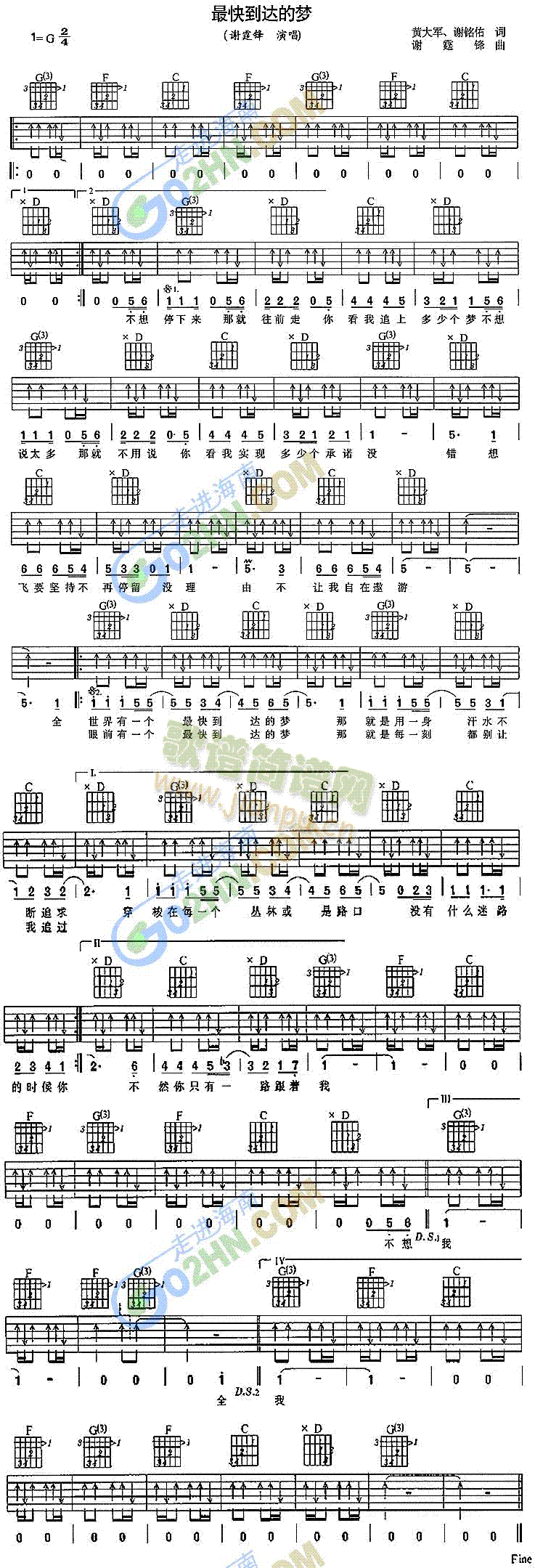 最快到达的梦(吉他谱)1