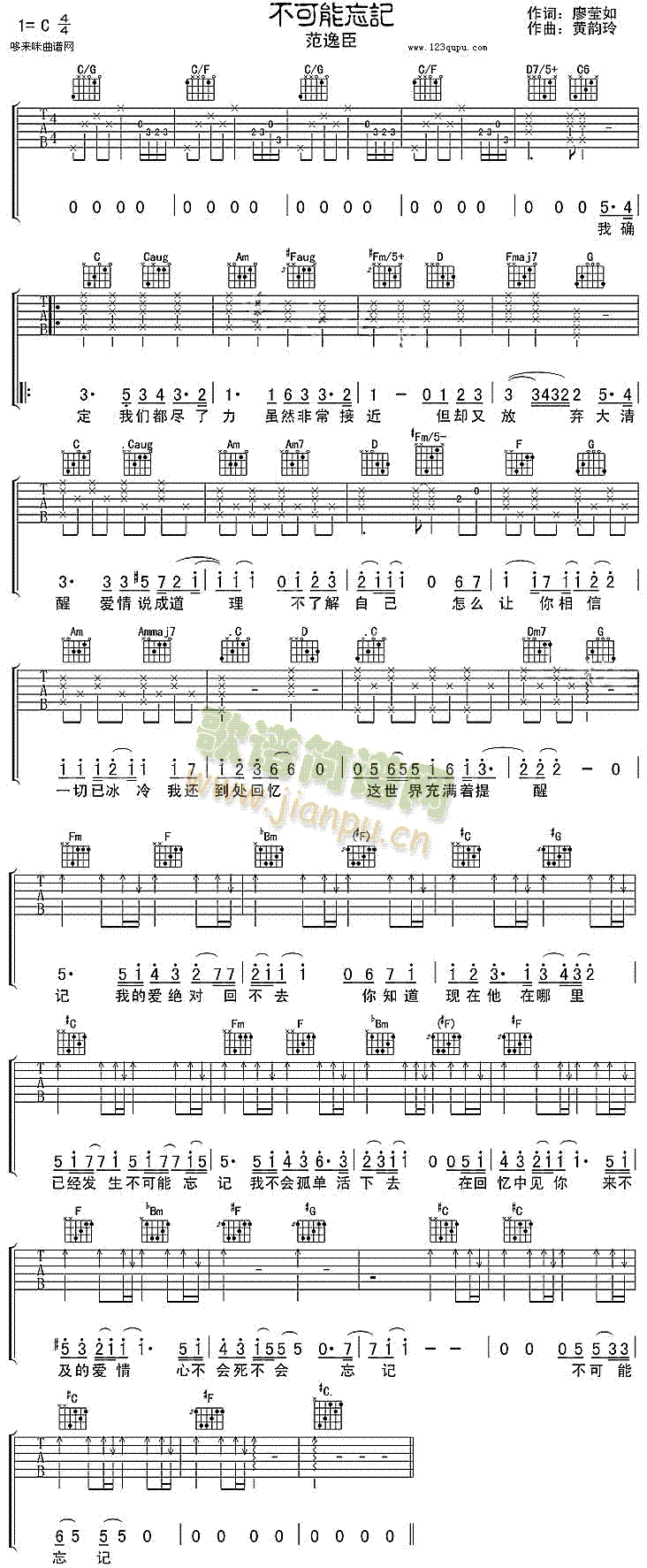 不可能忘记(吉他谱)1