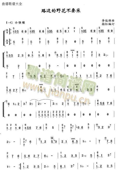 路边的野花不要采(古筝扬琴谱)1