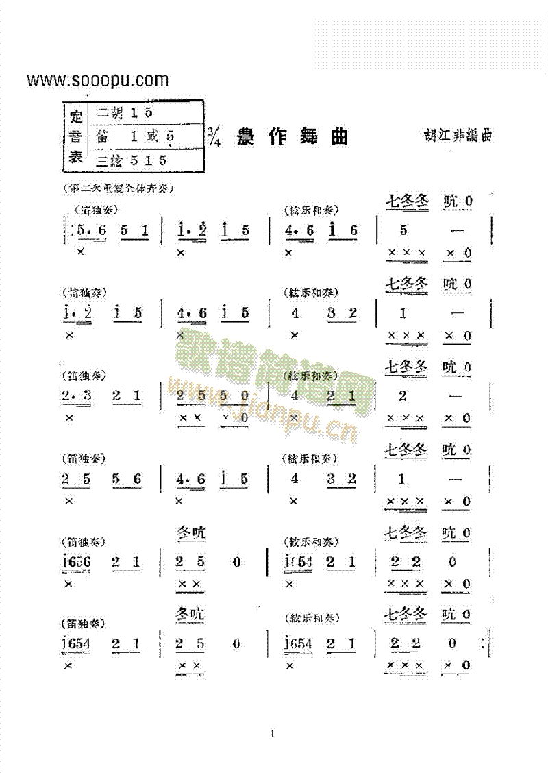 农作舞曲蝶—国乐合奏曲乐队类民乐合奏(其他乐谱)1