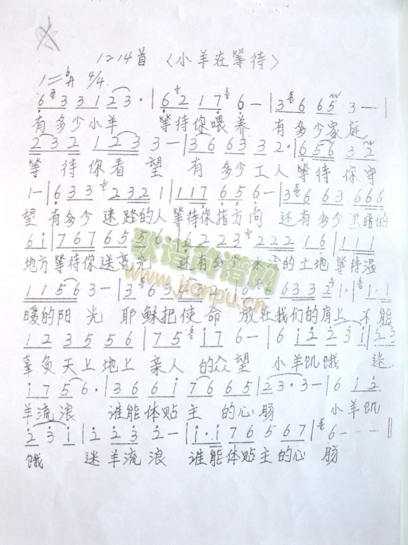 小羊在等待(五字歌谱)1