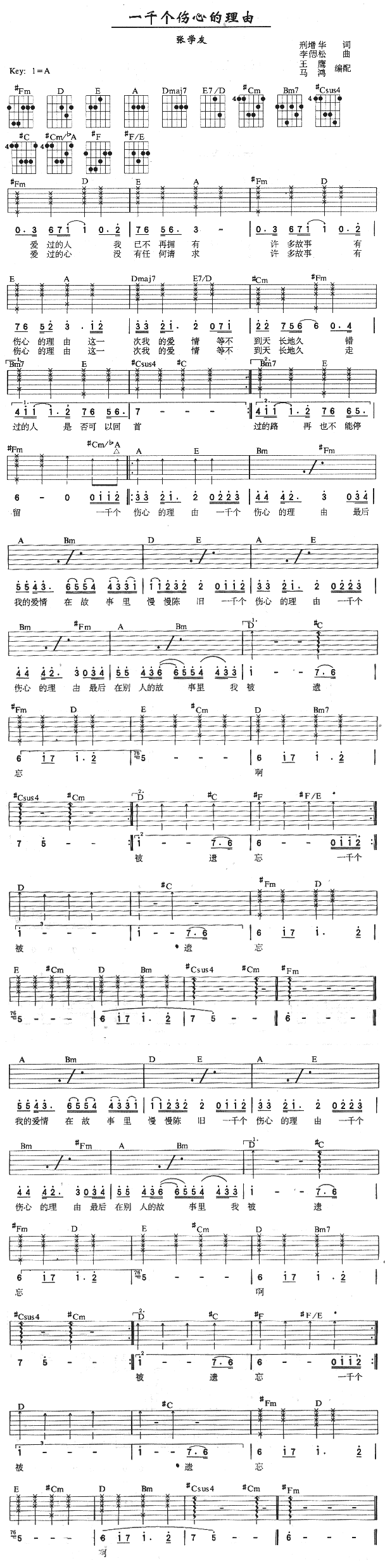 一千个伤心的理由(吉他谱)1