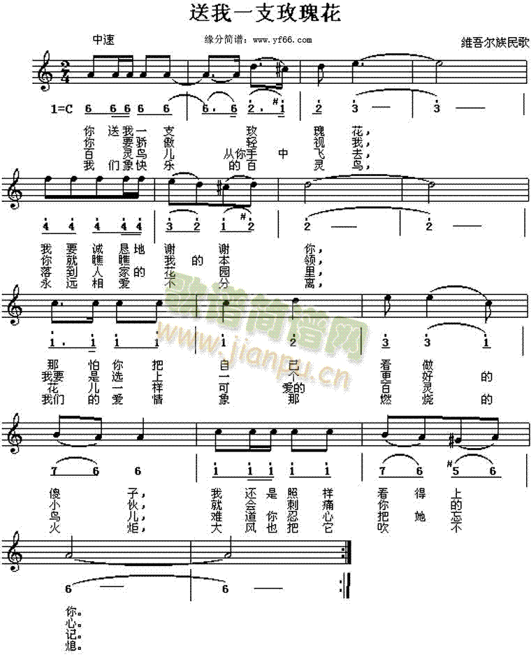 送我一朵玫瑰花(七字歌谱)1