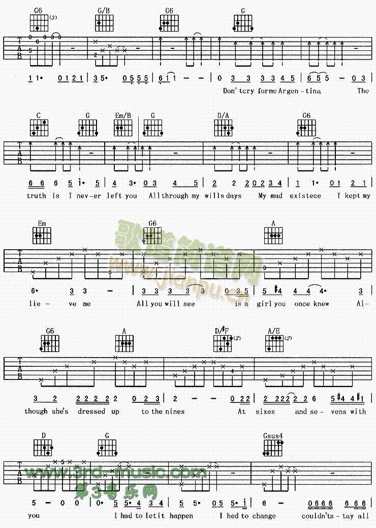 阿根廷别为我哭泣(吉他谱)3