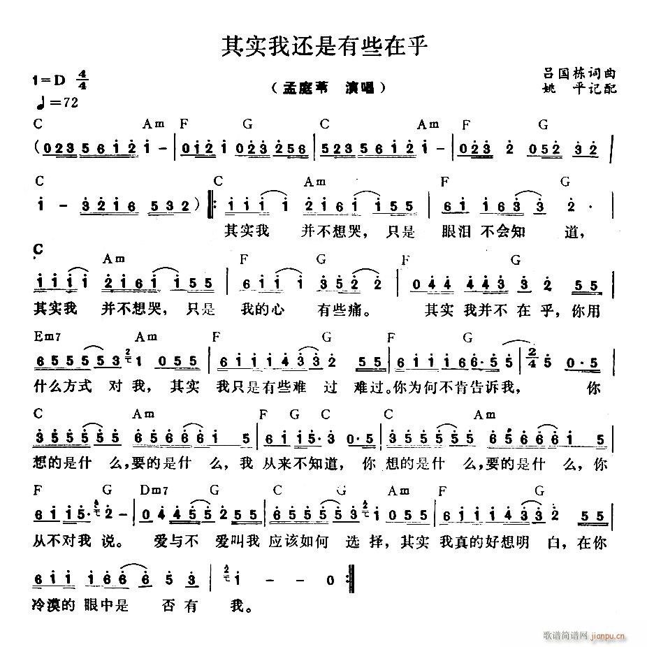 其实我还是有些在乎(九字歌谱)1