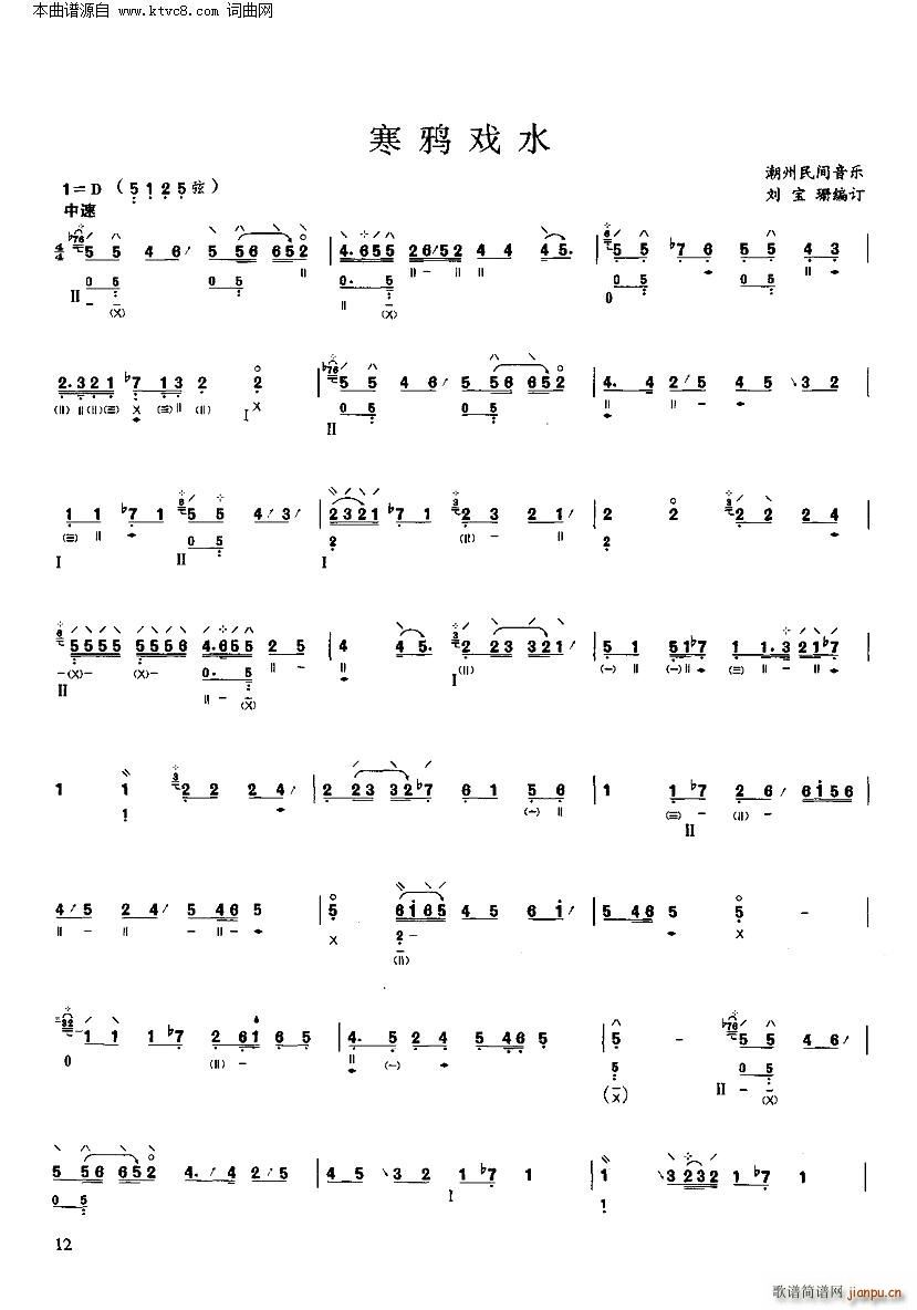 寒鸦戏水 优秀琵琶曲精选与解析(琵琶谱)1