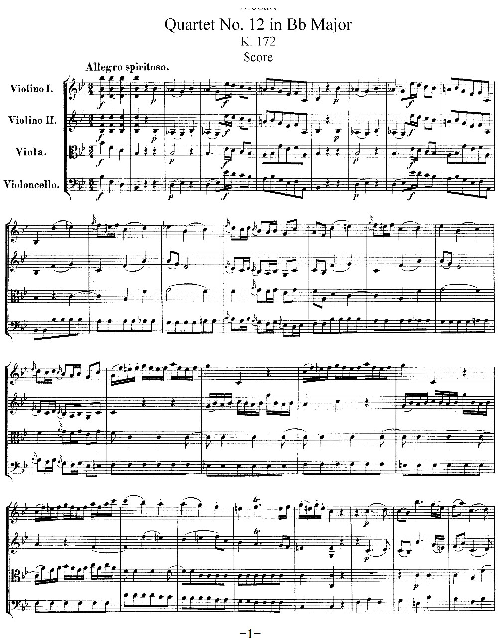 Mozart Quartet No 12 in Bb Major K 172(总谱)1