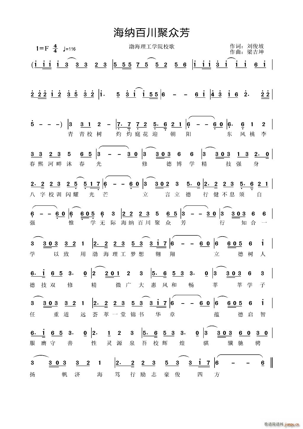 海纳百川聚众芳渤海理工学院校歌(十字及以上)1