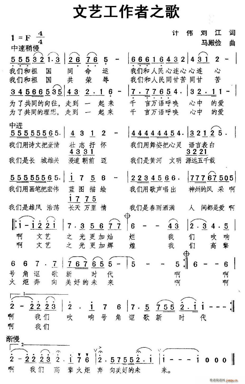 文艺工作者之歌(七字歌谱)1