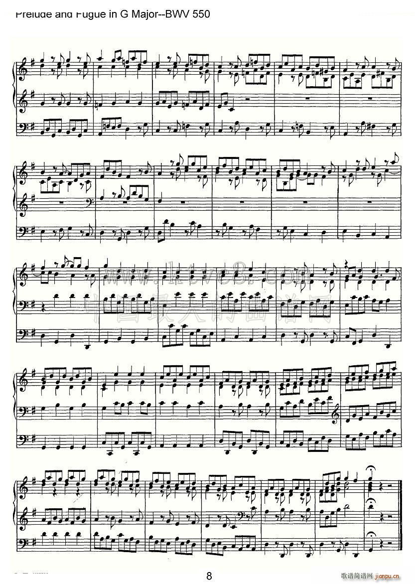 Prelude and Fugue in G Major BWV 550 管风琴谱(十字及以上)8