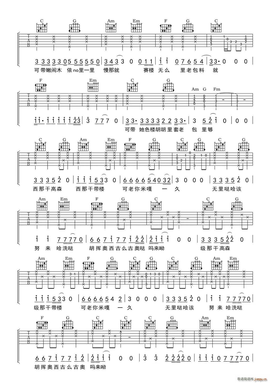 你不要担心 C调(吉他谱)3