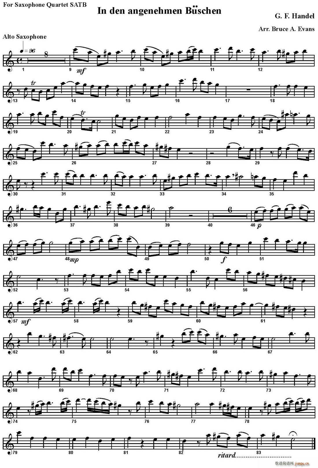 In den angenehmen Buschen 四重奏 中音萨克斯(总谱)1