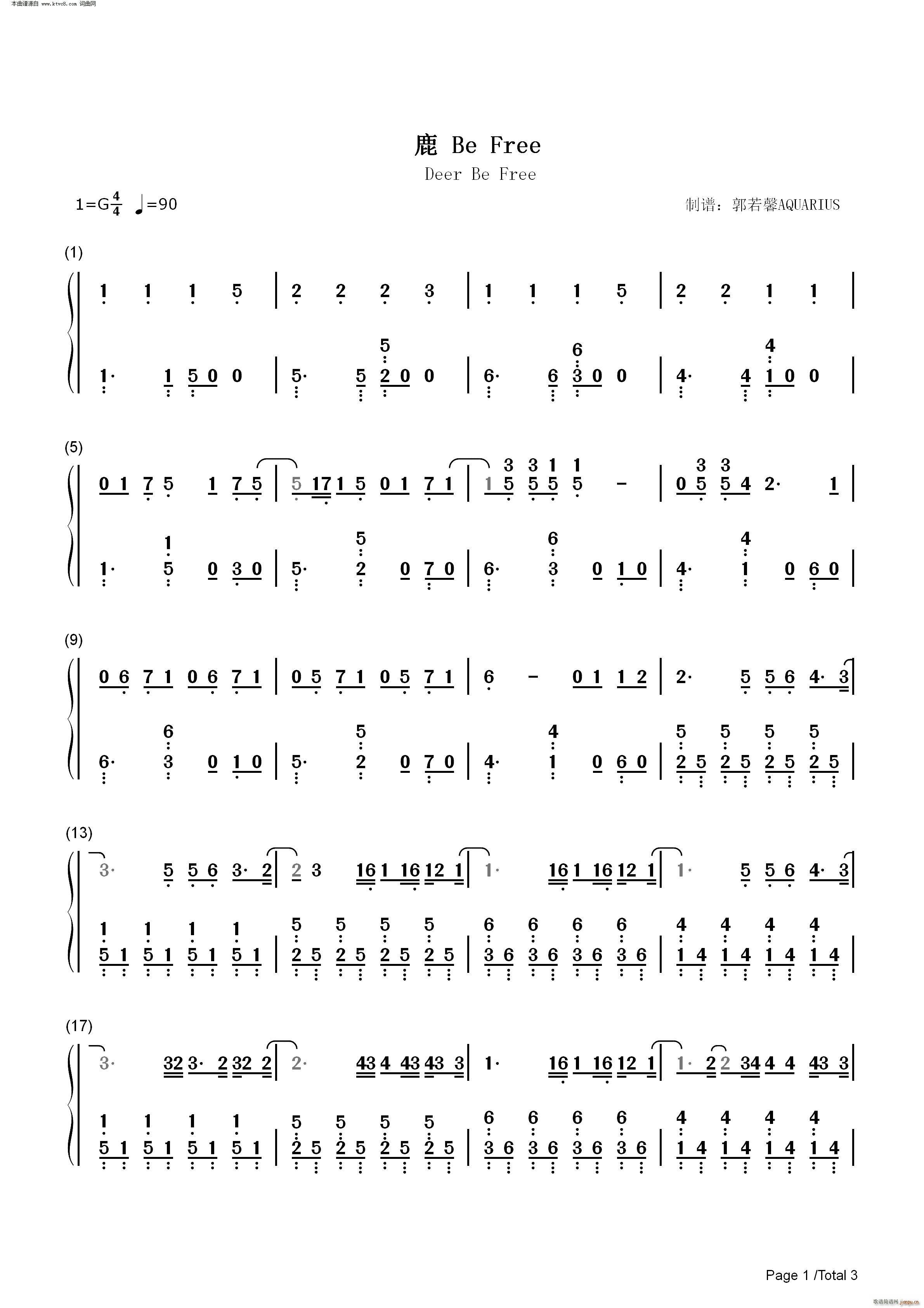鹿 Be Free 完美版(钢琴谱)6