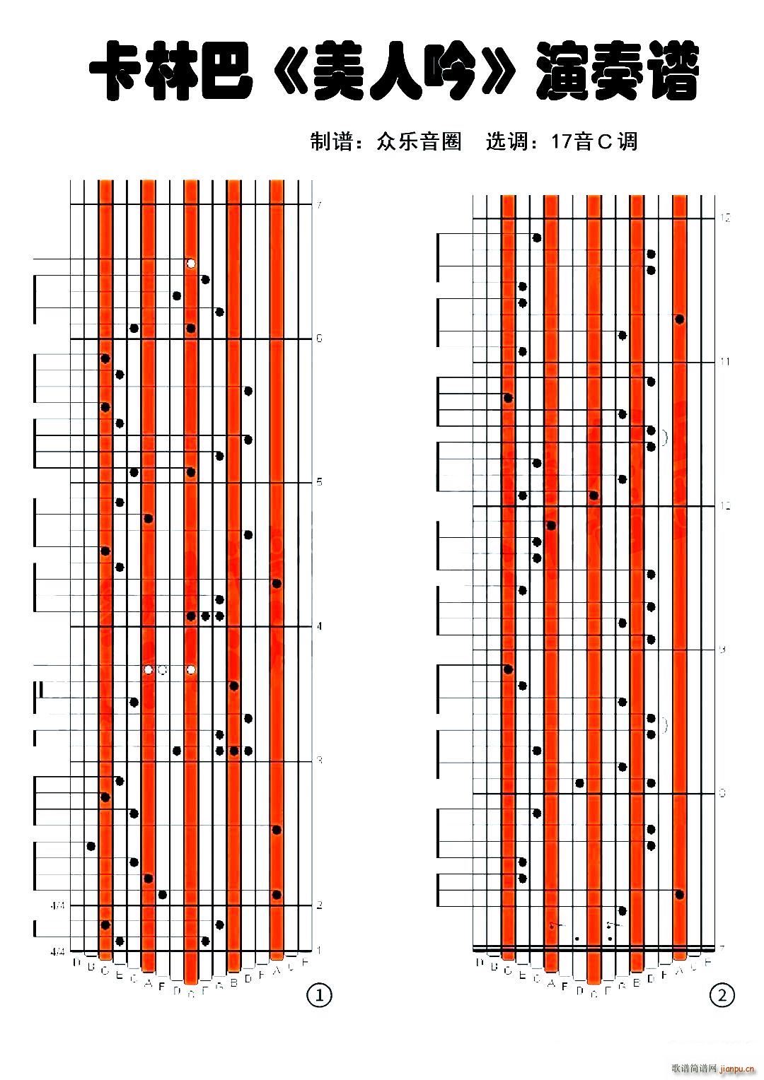 美人吟 拇指琴卡林巴琴演奏谱(十字及以上)1