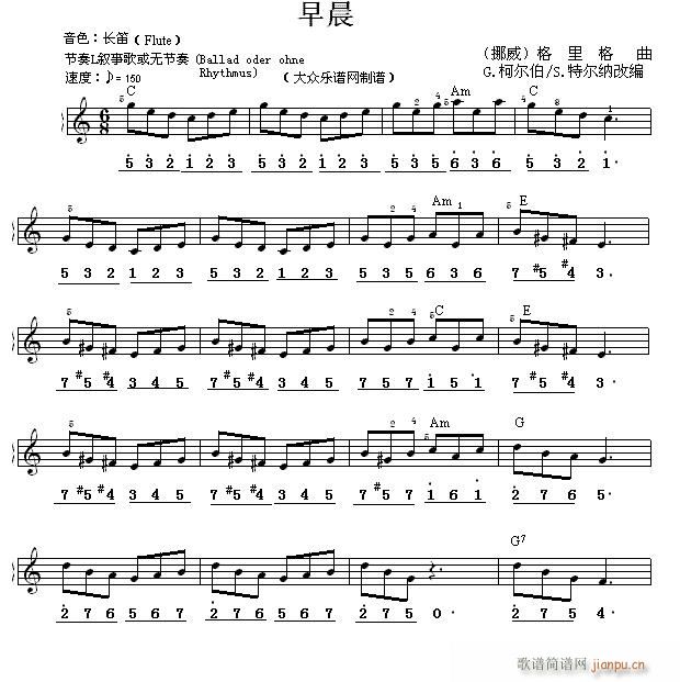 名曲双谱式 早晨 挪威(电子琴谱)1