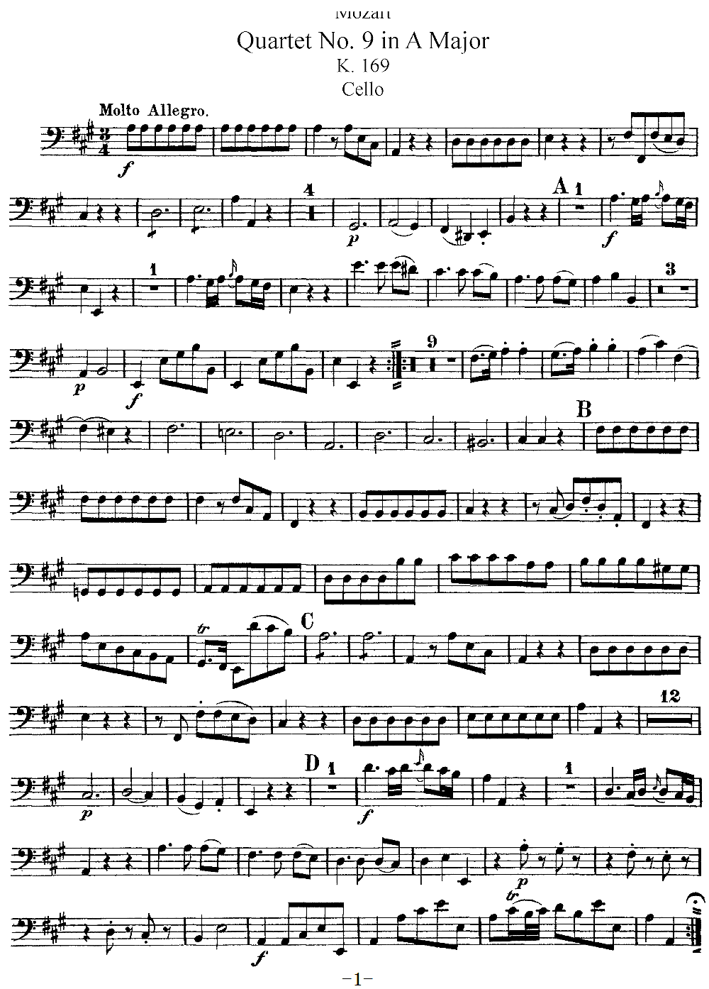 Mozart Quartet No 9 in A Major K 169 Cello(十字及以上)1