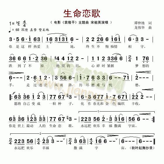 生命恋歌(四字歌谱)1